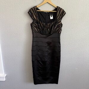 Tadashi Shoji Silk Blend Black Mini Sheath Dress Formal‎ Size 12 EUC